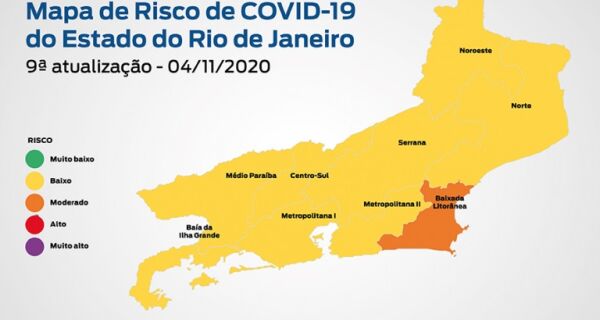 Novo mapa da Covid no estado do Rio aponta Baixada Litorânea como única região com risco moderado