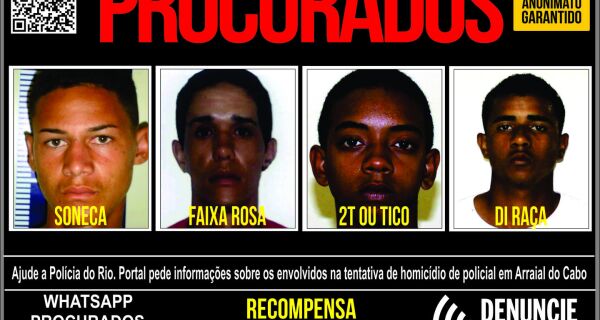 Portal dos Procurados pede informações sobre traficantes que atiraram em PM em Arraial