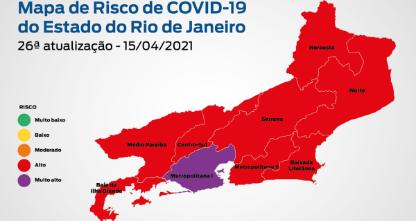 Estado do Rio apresenta bandeira vermelha no Mapa de Risco da Covid-19